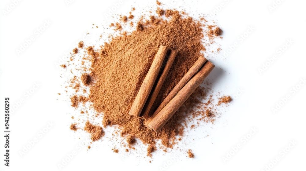 Cinnamon sticks and powder on a white background Cinnamon sticks and powder on a white background