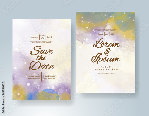 Wedding invitation with Abstract splashed watercolor background