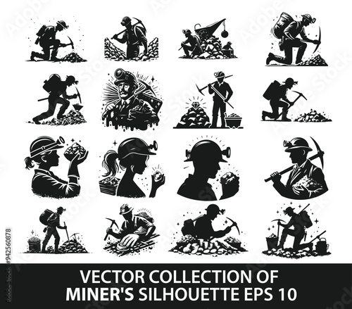 VECTOR COLLECTION OF MINER'S SILHOUETTE EPS 10