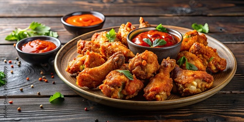 Fried chicken wings with spicy buffalo sauce , food, appetizer, crispy, delicious, spicy, deep fried, wings, drumettes, sauce