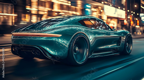 Green sports car speeding t...