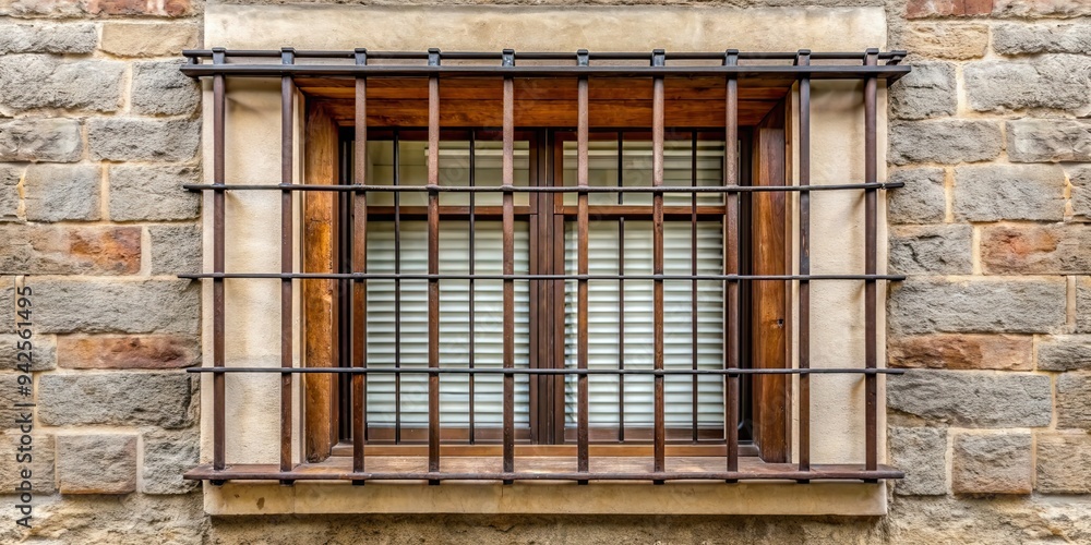 Window with sturdy iron bars for added security , window, iron bars, security, protection, metal, grid, obstacle Window with sturdy iron bars for added security , window, iron bars, security, protection, metal, grid, obstacle