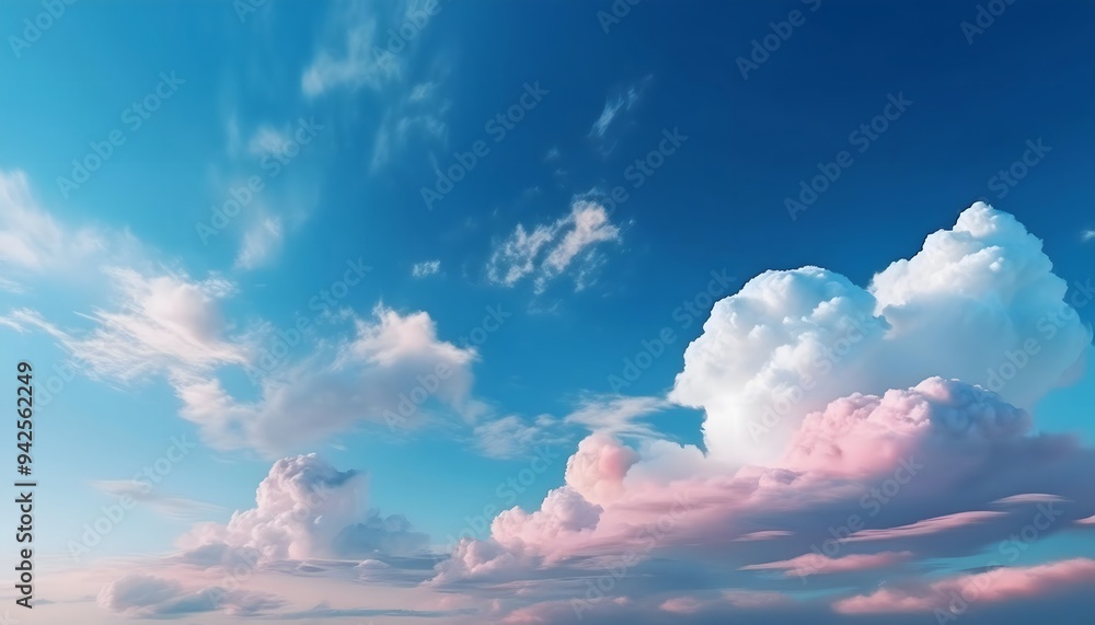 The blue sky was dotted with white clouds over the mountainside plain landscape. The blue sky was dotted with white clouds over the mountainside plain landscape.