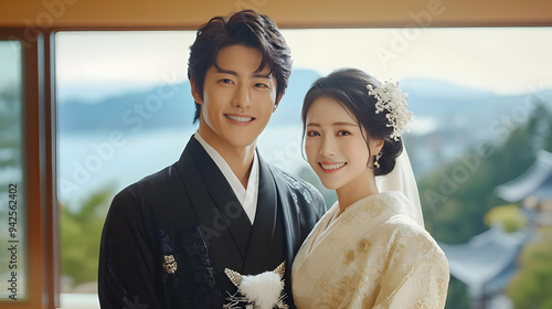 Happy couple in traditional...