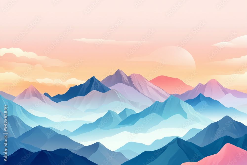 A serene mountain landscape with soft pastel colors, evoking sense of calm and tranquility. layers of mountains create depth, while gentle sunset adds warmth to scene. A serene mountain landscape with soft pastel colors, evoking sense of calm and tranquility. layers of mountains create depth, while gentle sunset adds warmth to scene.