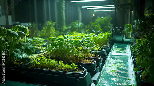 Hydroponic garden with lush...