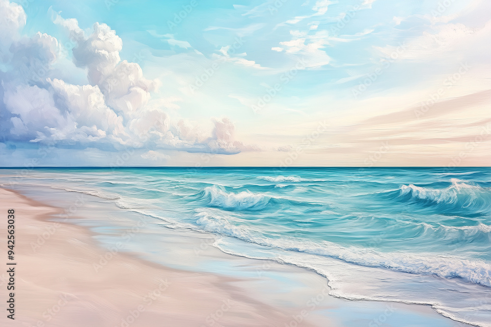 A serene beach scene with gentle waves lapping at shore under bright sky, evoking sense of calm and tranquility. A serene beach scene with gentle waves lapping at shore under bright sky, evoking sense of calm and tranquility.