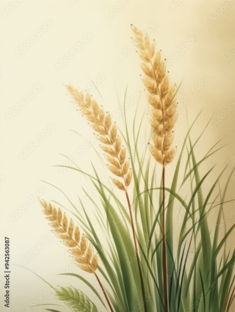 Elegant Watercolor Rice Fields: Golden Wheat Stalks Swaying in Breeze. Minimalist Flat Illustration with Beige and Light Brown Tones. Artistic Template for Marketing, Web Headers, and Seasonal Promoti Elegant Watercolor Rice Fields: Golden Wheat Stalks Swaying in Breeze. Minimalist Flat Illustration with Beige and Light Brown Tones. Artistic Template for Marketing, Web Headers, and Seasonal Promoti