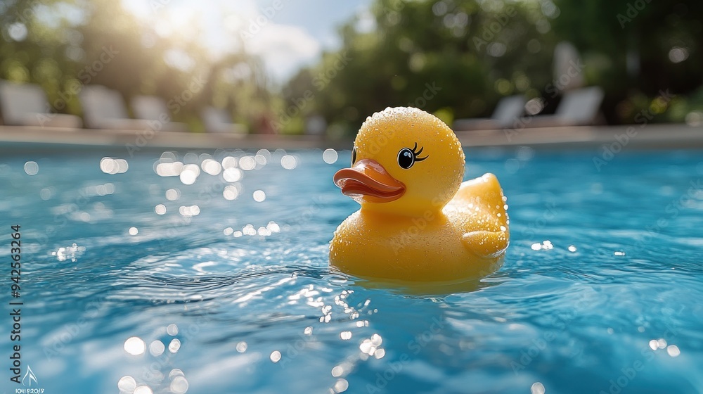 Yellow Rubber Duck Floating in Pool Yellow Rubber Duck Floating in Pool