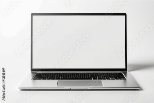 Isolated silver laptop with blank screen on white background, perfect for technology, business, and computer concepts photo