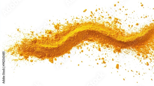 Golden Powder Spilled and Scattered on White Background photo