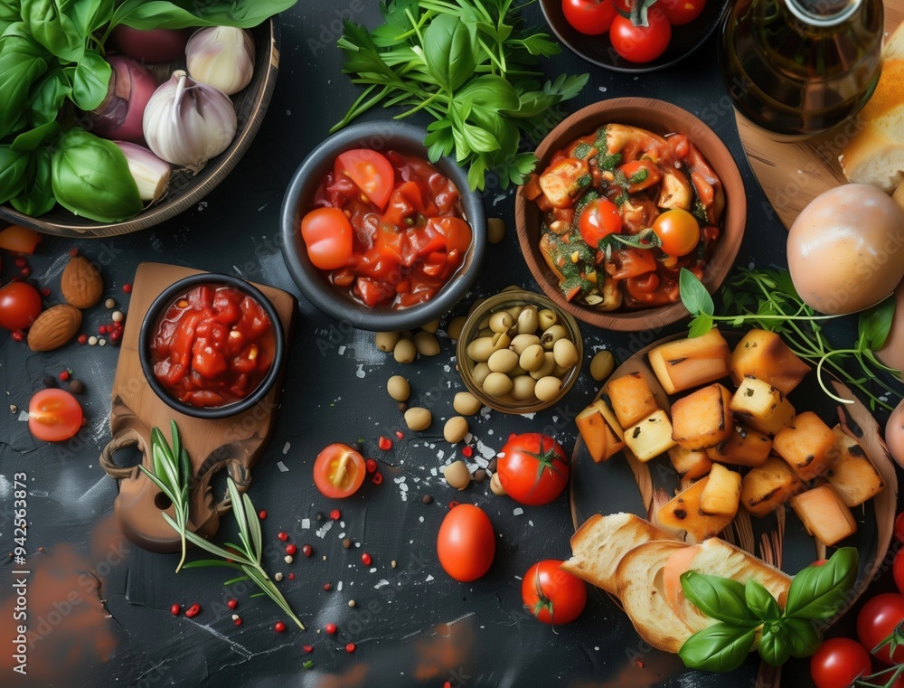 Spanish tapas on dark background Spanish tapas on dark background