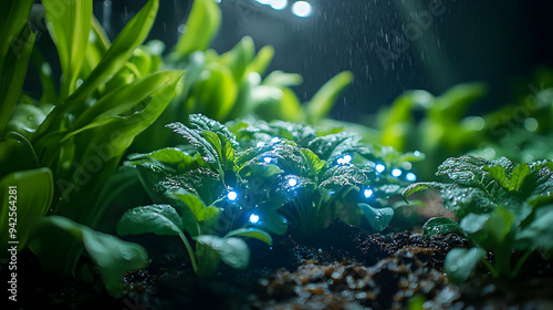 Lush green plants with glis...
