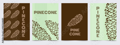 Creative concept with Pinecone. Trendy modern style covers for packaging, background, label, tag. Vector design templates for cards, social post, ad, sale banner and decorate artwork.