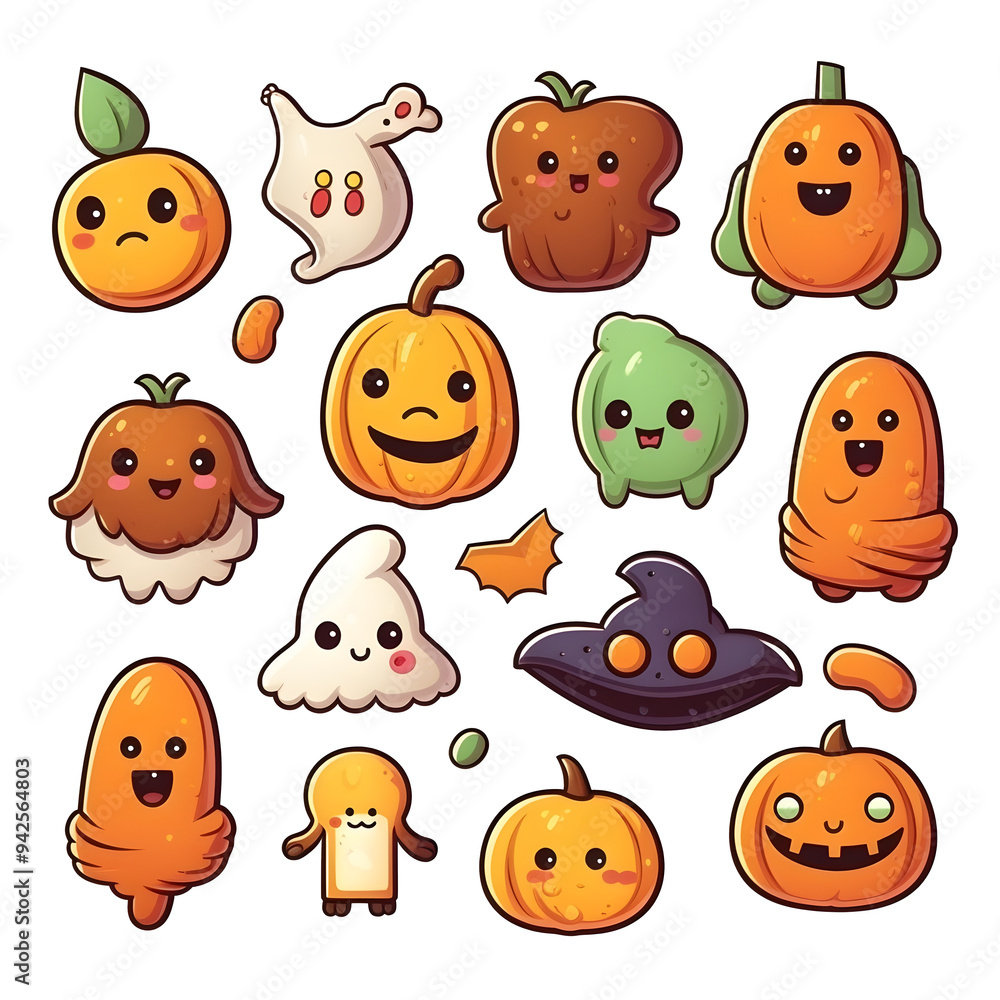halloween element doodle icon set generative AI. halloween element doodle icon set generative AI.