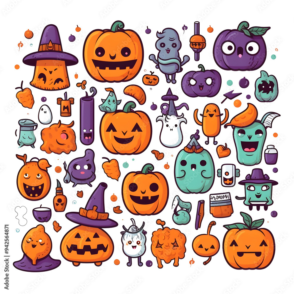 halloween element doodle icon set generative AI. halloween element doodle icon set generative AI.