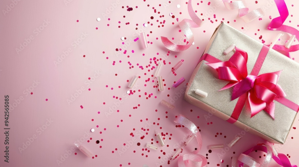 An abstract pink background featuring shiny gift decorations, perfect for a joyful birthday celebration, capturing the festive spirit with vibrant and elegant details. An abstract pink background featuring shiny gift decorations, perfect for a joyful birthday celebration, capturing the festive spirit with vibrant and elegant details.