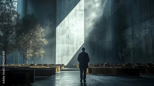 Man silhouette stands in a ...