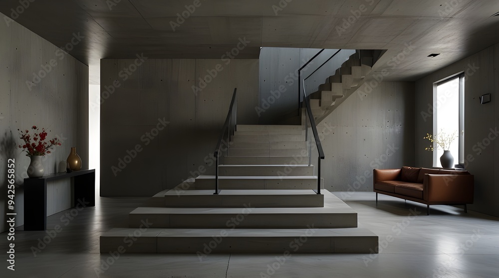 Obraz premium Modern Concrete Staircase in Minimalist Interior Design.generative.ai