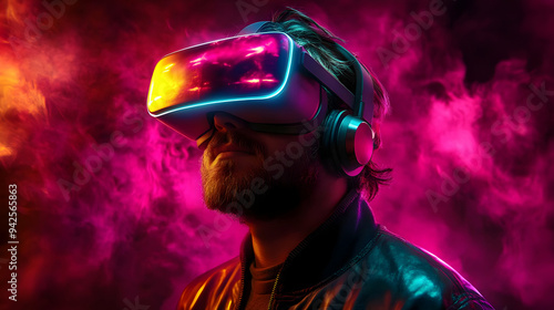 Man wearing VR headset and ...