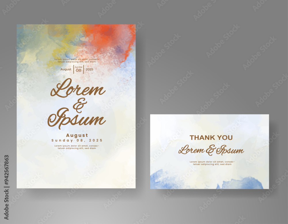 Wedding invitation with Abstract splashed watercolor background Wedding invitation with Abstract splashed watercolor background
