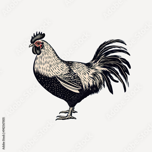 Vintage rooster illustration on white