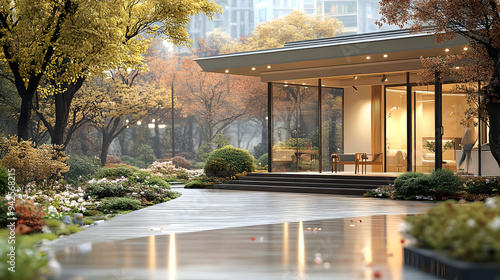 Modern house with large win...