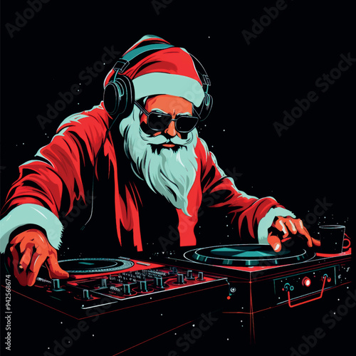 Santa DJing festive holiday music