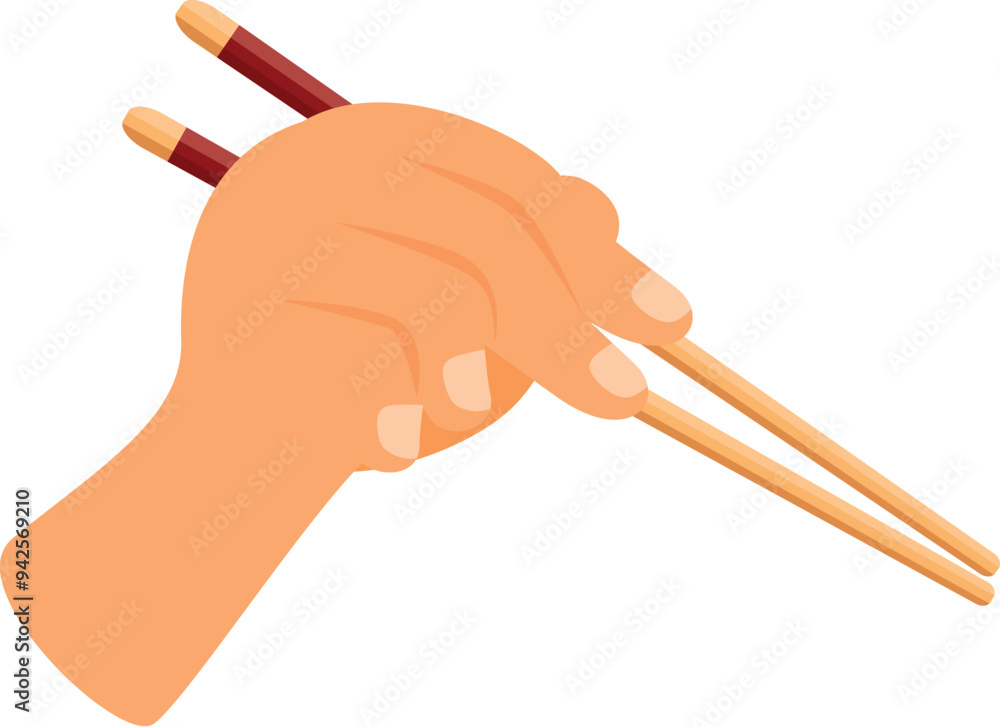 Hand is holding a pair of chopsticks, getting ready to enjoy a delicious asian meal Hand is holding a pair of chopsticks, getting ready to enjoy a delicious asian meal