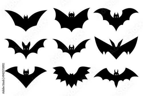 Set of Bats icons silhouette vector illustration