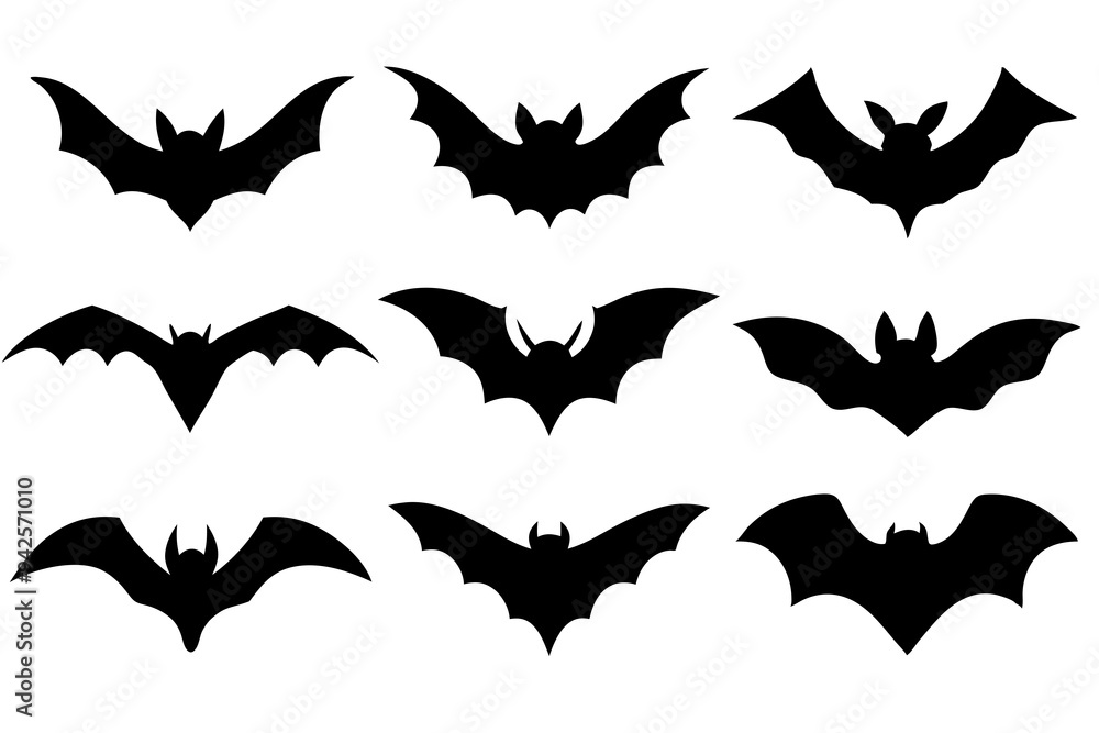 Set of Bats icons silhouette vector illustration Set of Bats icons silhouette vector illustration