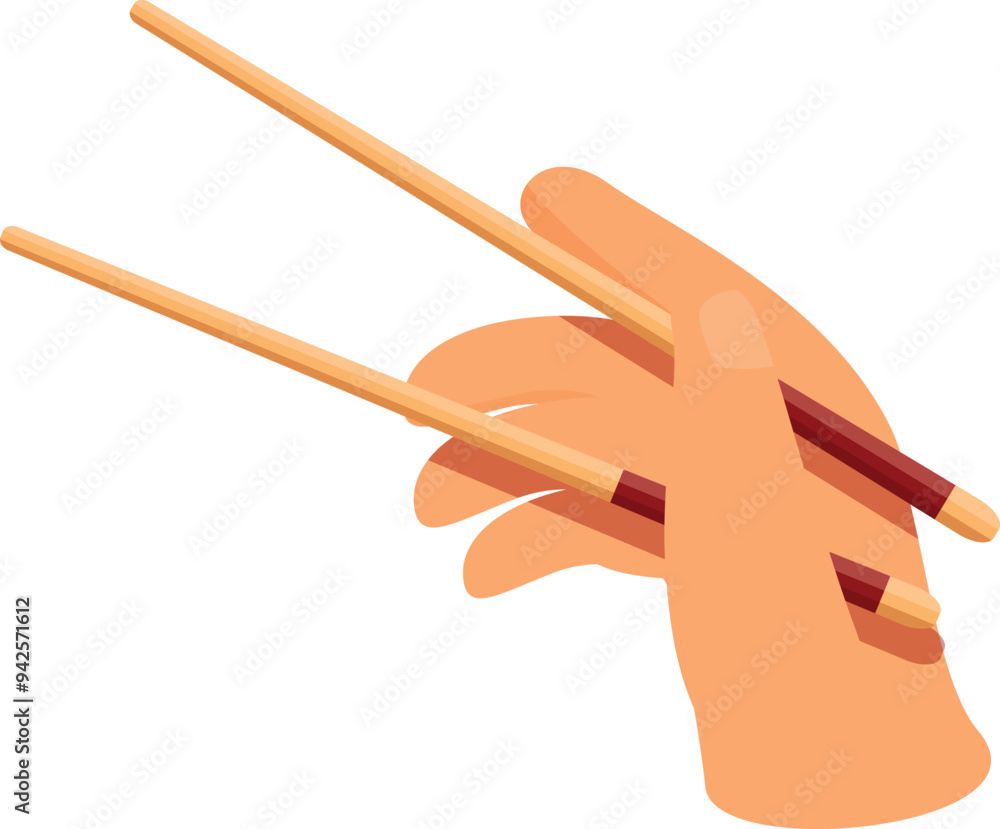 Hand is holding chopsticks, prepared to enjoy a delicious asian meal Hand is holding chopsticks, prepared to enjoy a delicious asian meal