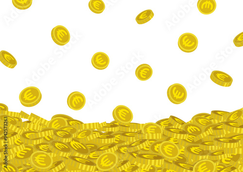空から降ってくるユーロ硬貨と山になったコインのベクターイラスト
