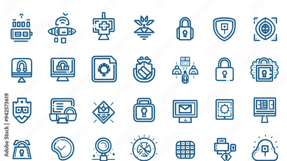 Obraz premium Blue Outline Security Icons.