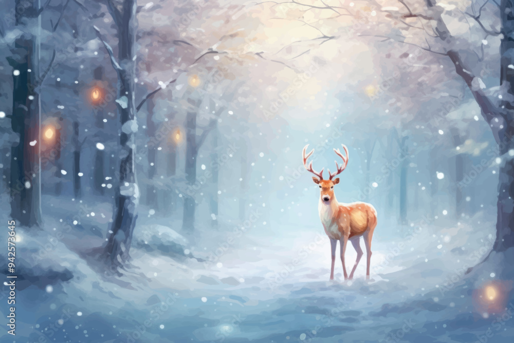 Majestic deer in snowy forest Majestic deer in snowy forest