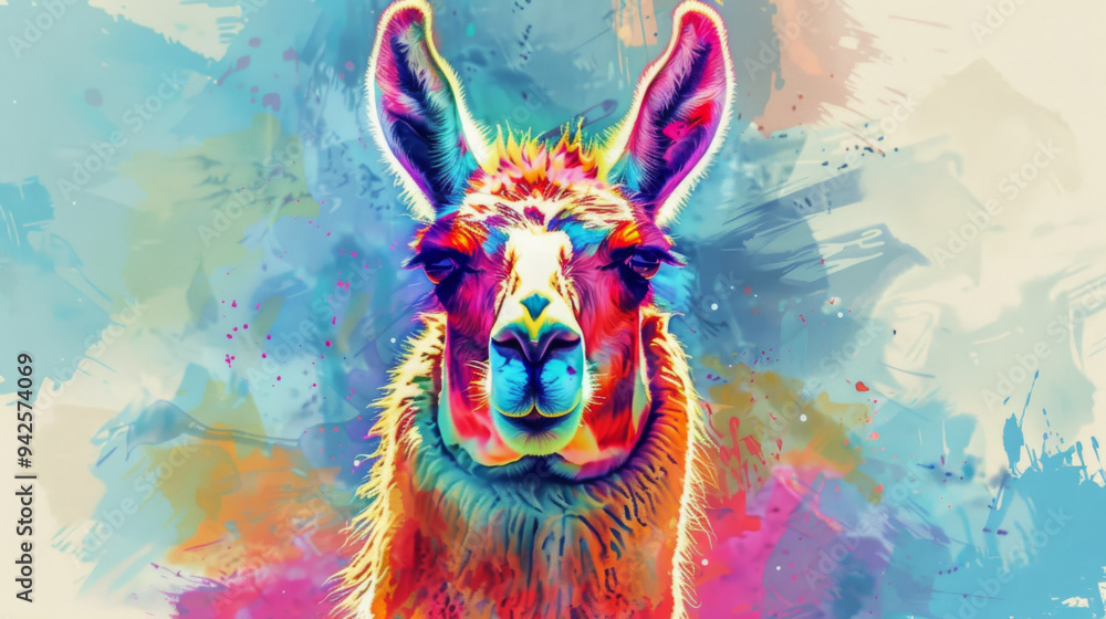 A vibrant and colorful pop art illustration of a llama, featuring bright hues and an expressive style. A vibrant and colorful pop art illustration of a llama, featuring bright hues and an expressive style.