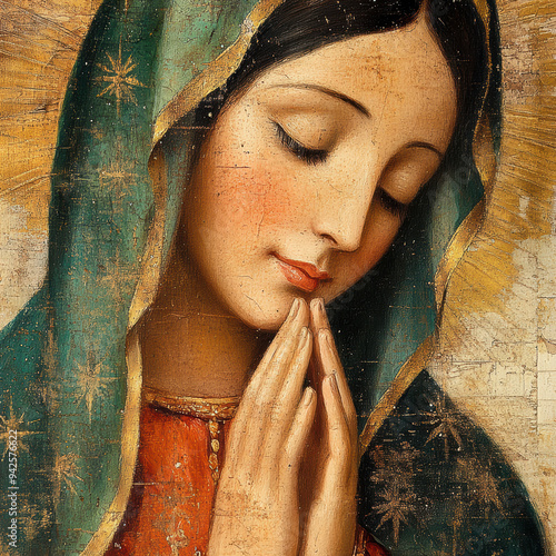 a portrait oil painting of our lady of Guadalupe. AI generative