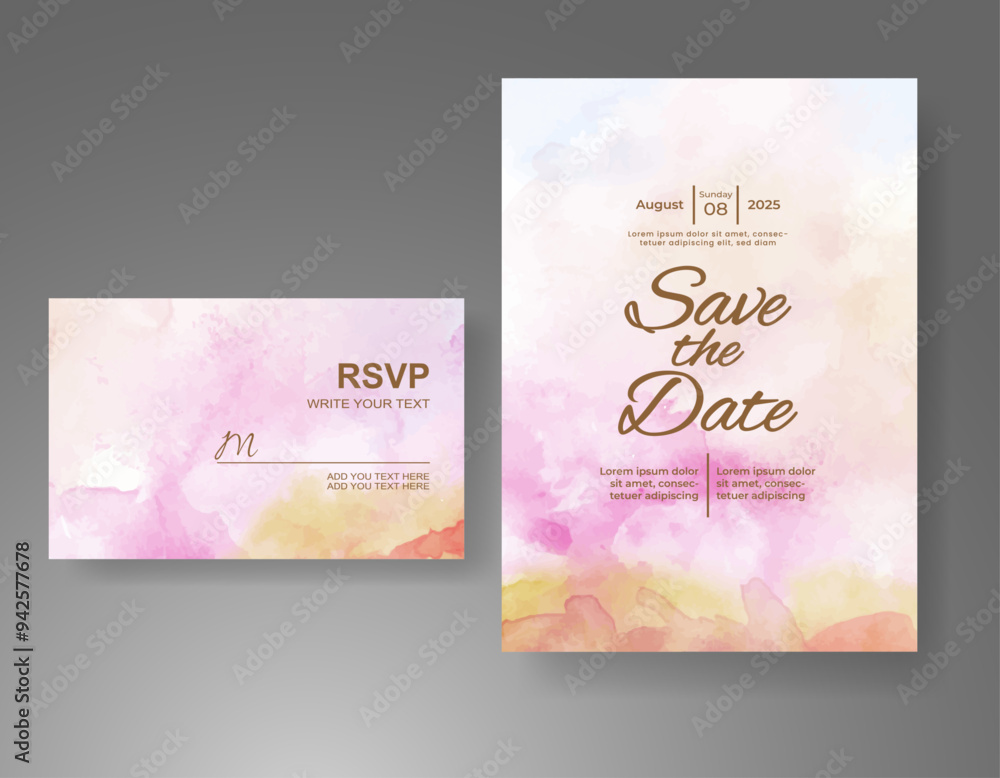 Wedding invitation with Abstract splashed watercolor background Wedding invitation with Abstract splashed watercolor background