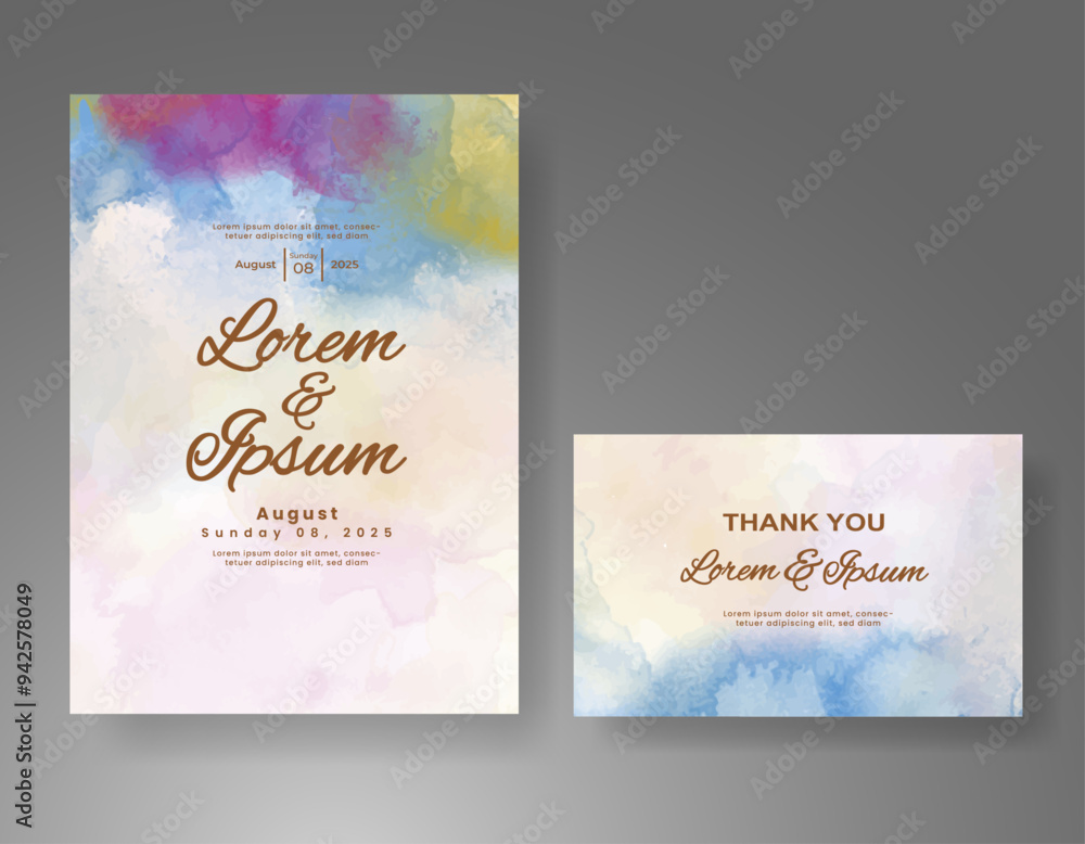 Wedding invitation with Abstract splashed watercolor background Wedding invitation with Abstract splashed watercolor background