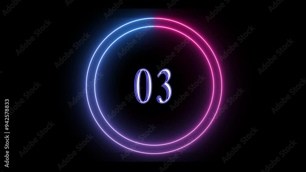 3d render, red blue neon number three inside the linear round frame glowing in the dark, isolated on black background 3d render, red blue neon number three inside the linear round frame glowing in the dark, isolated on black background