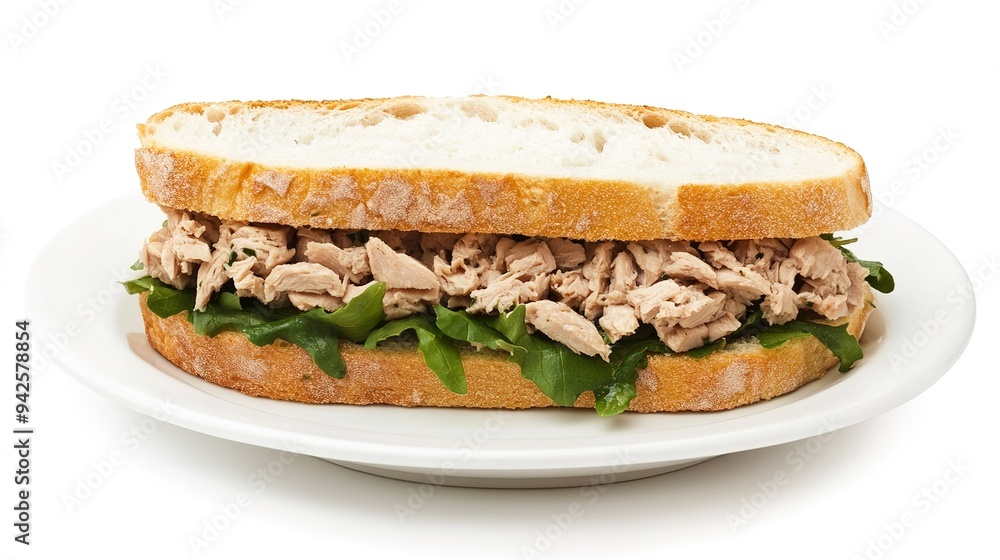 Fresh Tuna Sandwich on White Plate Isolated Against White Background Showcasing a Healthy Meal, Gourmet Snack, and Simple Culinary Delight for Quick and Nutritious Eating Fresh Tuna Sandwich on White Plate Isolated Against White Background Showcasing a Healthy Meal, Gourmet Snack, and Simple Culinary Delight for Quick and Nutritious Eating