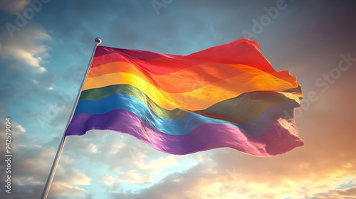 Rainbow pride flag waving a...