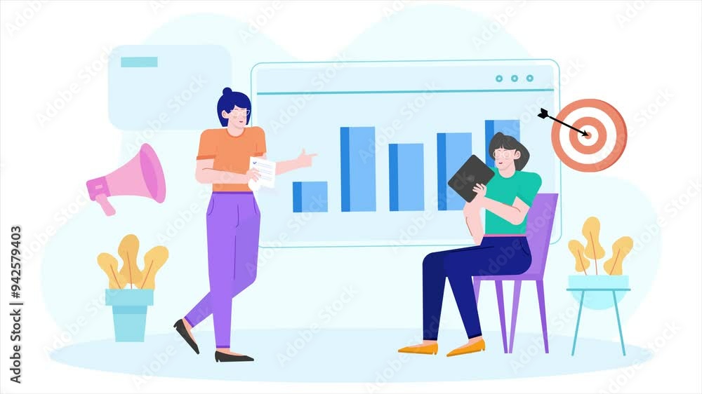 teamwork brainstorming with statistic and target illustration business animated video teamwork brainstorming with statistic and target illustration business animated video