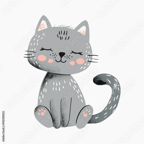 Cute gray cartoon cat illustration