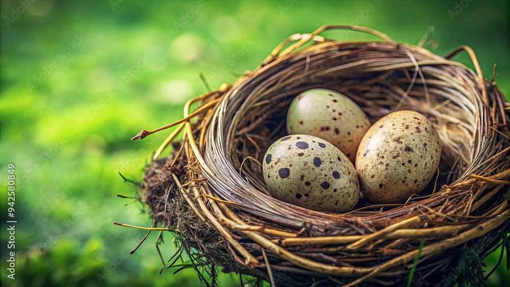 Obraz premium Charming render of a bird's nest with speckled eggs, perfect for spring themes