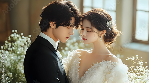 Romantic wedding couple in ...