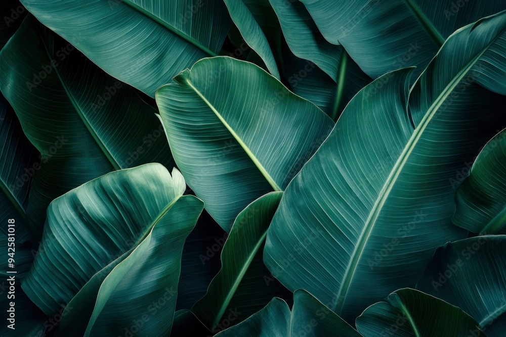 Abstract bold green leaves texture background, elegant tropical banana leaf details, nature wallpaper, vintage tone, deep shading, foliage, ecology concept, dark moody feel. refined, elegance. , ai Abstract bold green leaves texture background, elegant tropical banana leaf details, nature wallpaper, vintage tone, deep shading, foliage, ecology concept, dark moody feel. refined, elegance. , ai