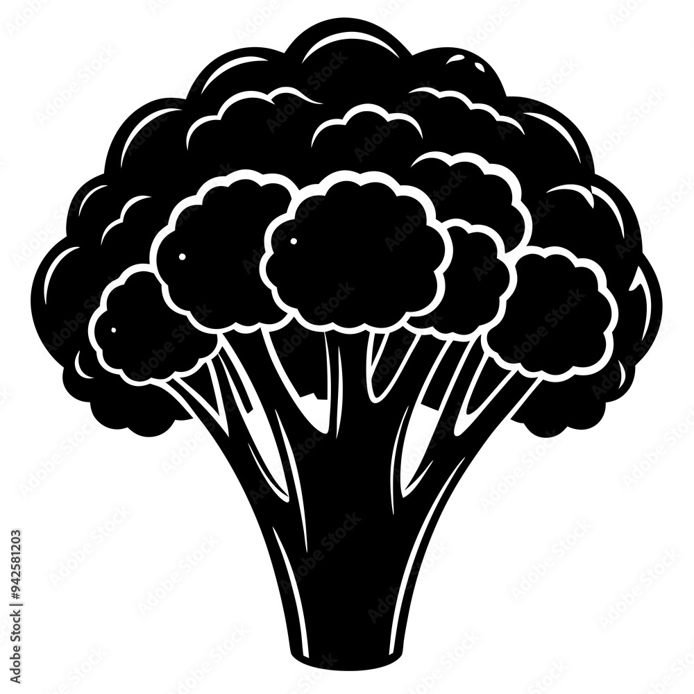Broccoli silhouette black and white vector illustration Broccoli silhouette black and white vector illustration