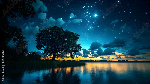 Serene night sky over a tra...