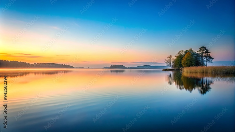 Tranquil lake scene at dawn with minimalist Tranquil lake scene at dawn with minimalist